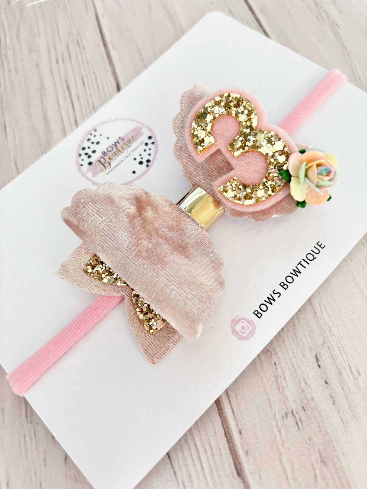 Crushed Pink Velvet Birthday Bow
