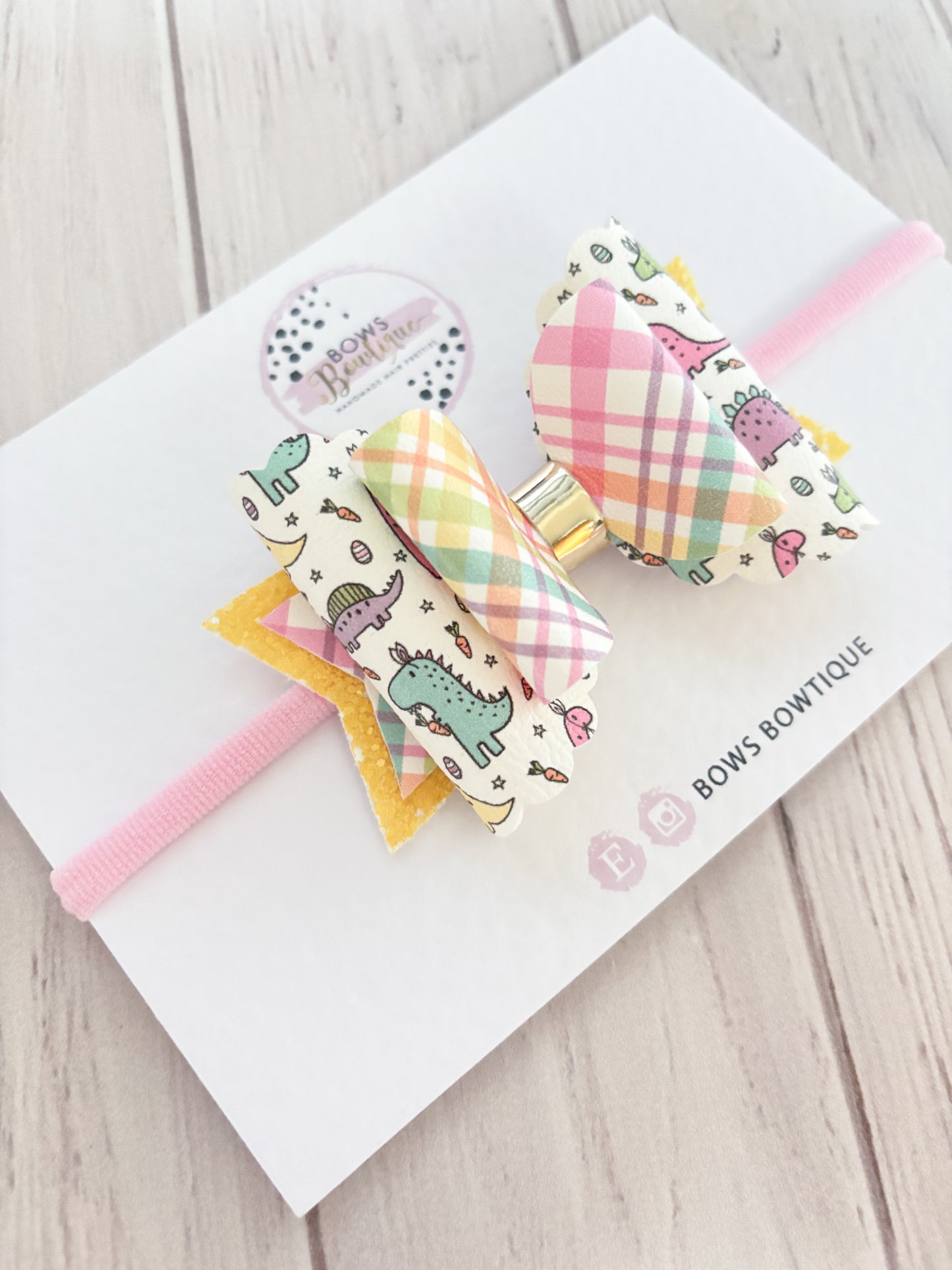 Pastel Plaid Dino Bow