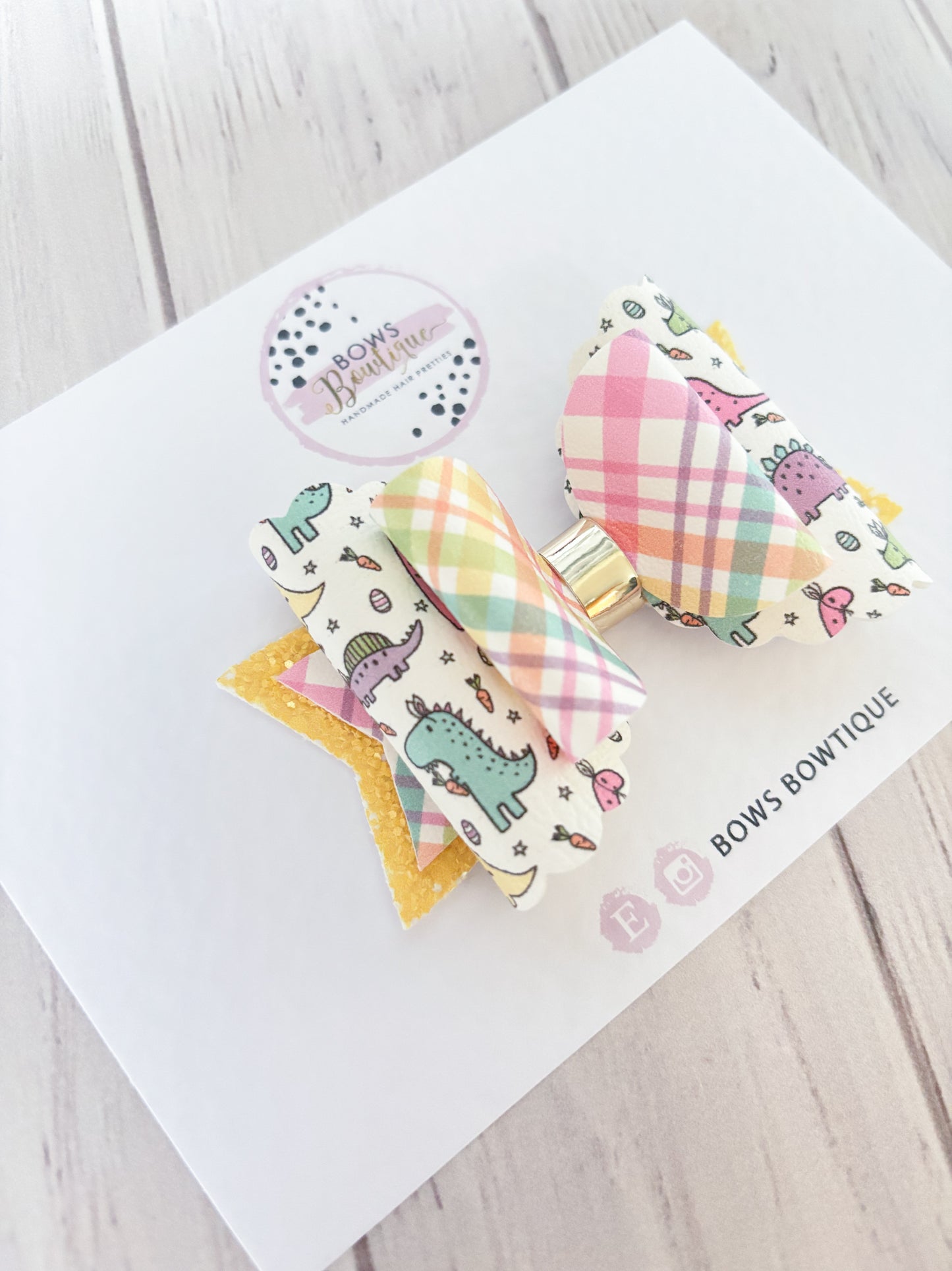 Pastel Plaid Dino Bow