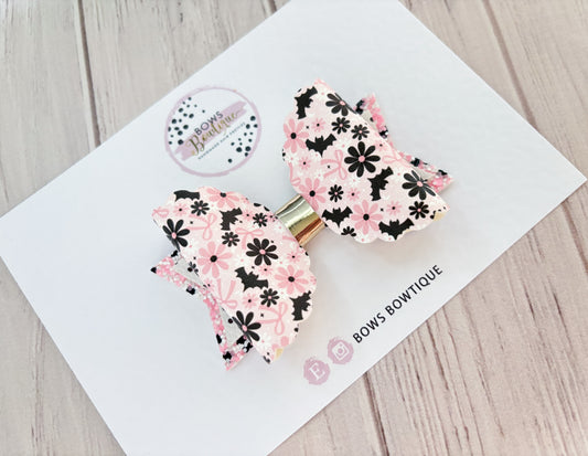 Pink Floral Bats Hair Bow
