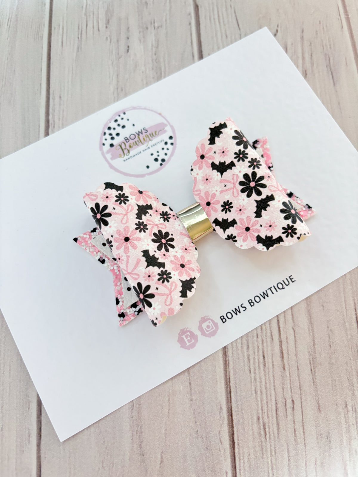 Pink Floral Bats Hair Bow