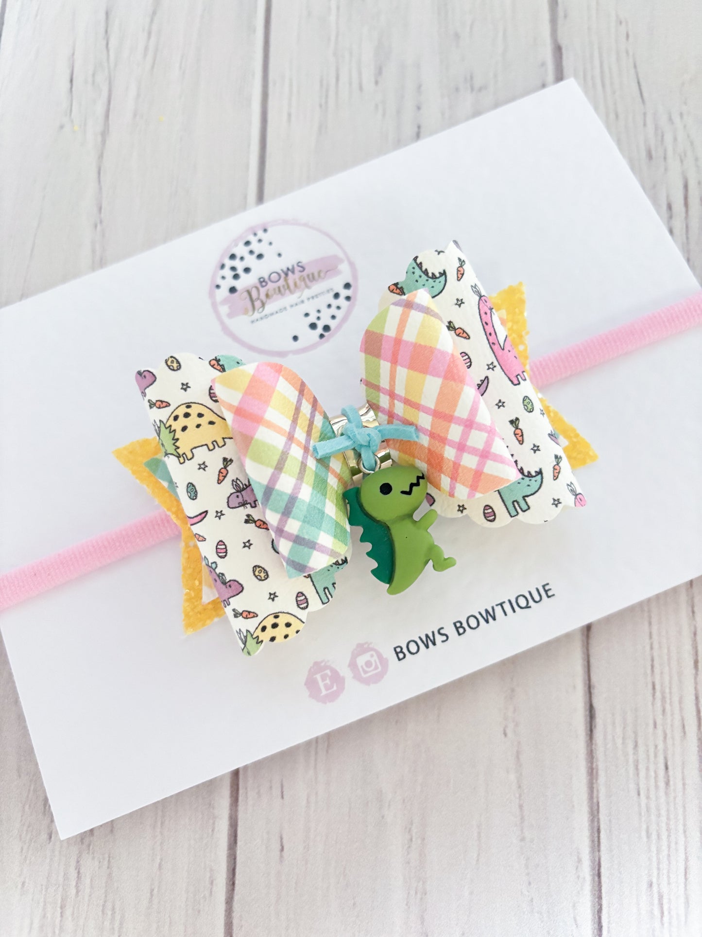 Pastel Plaid Dino Bow