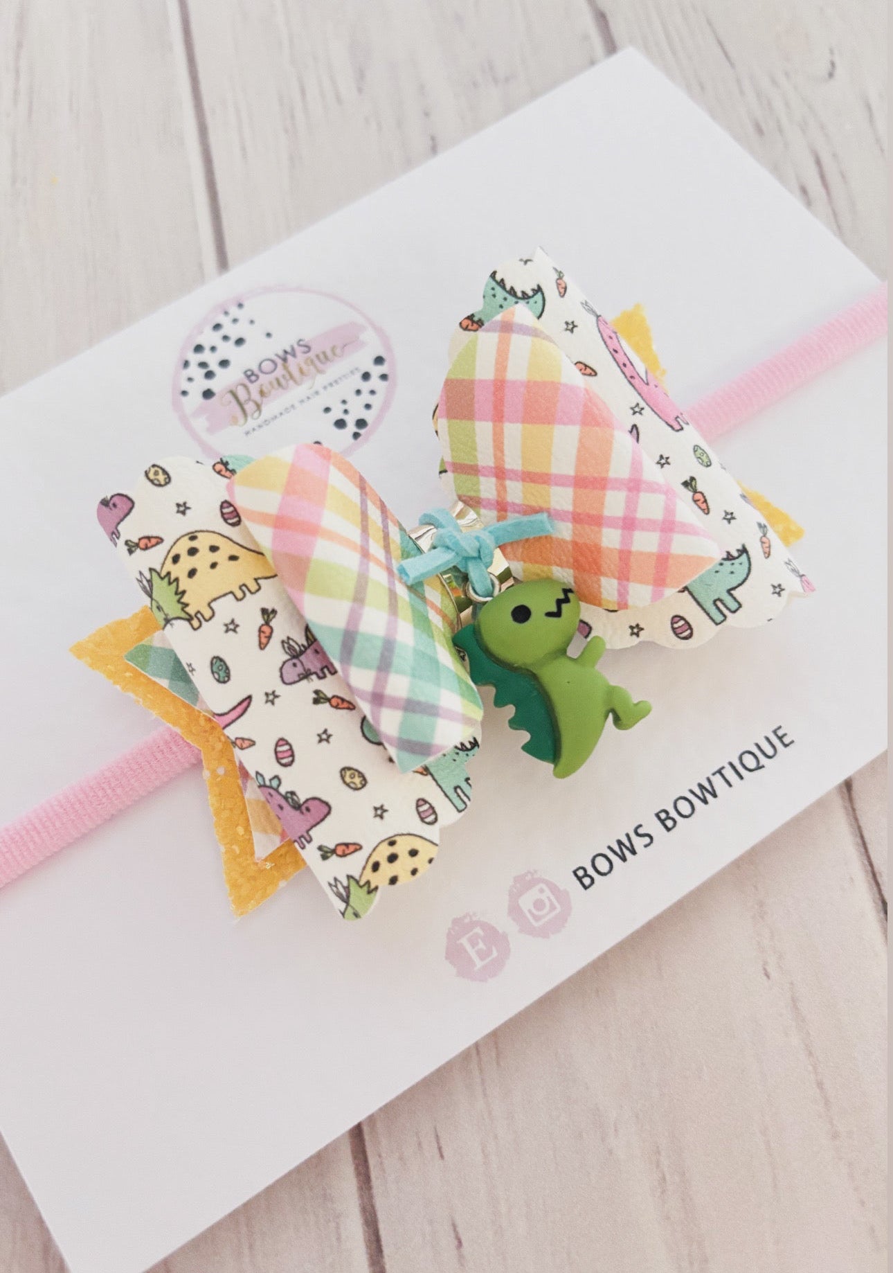 Pastel Plaid Dino Bow