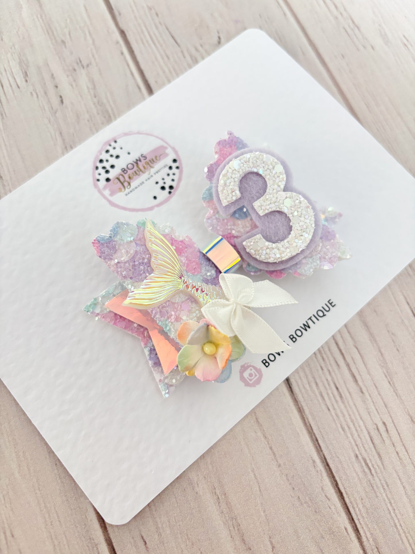 Glitzy Mermaid Birthday Bow/ Hair Clip/Bobble/Baby Headband
