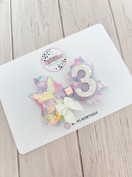 Glitzy Mermaid Birthday Bow/ Hair Clip/Bobble/Baby Headband