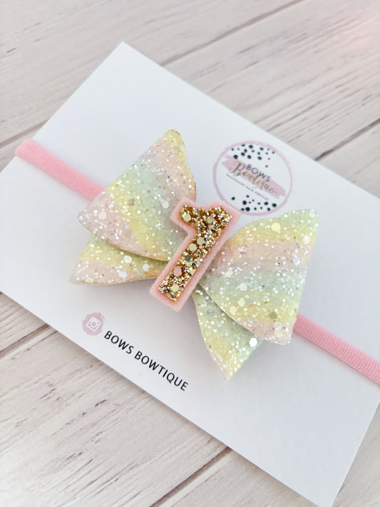 Pastel Rainbow Birthday Bow