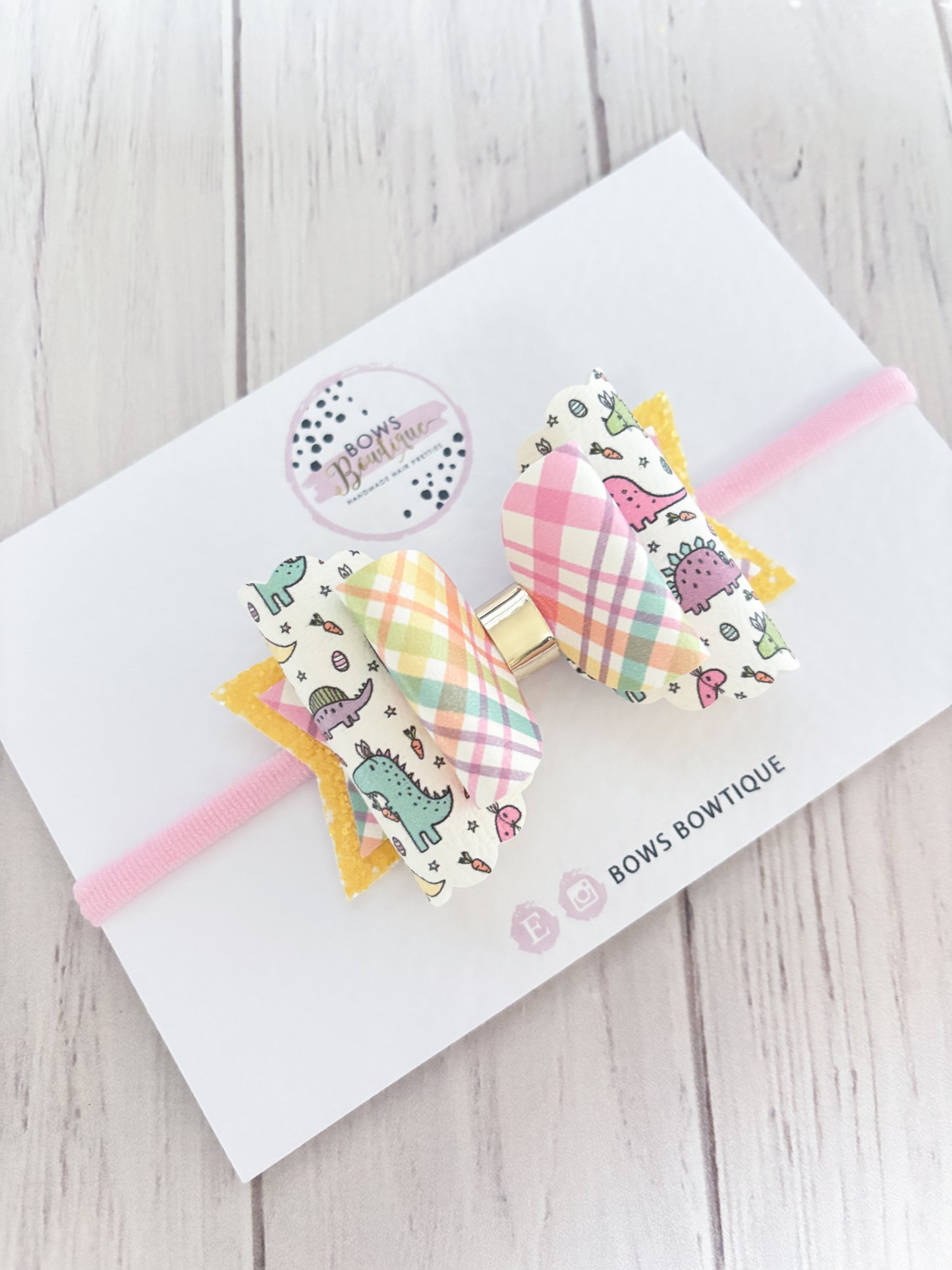 Pastel Plaid Dino Bow