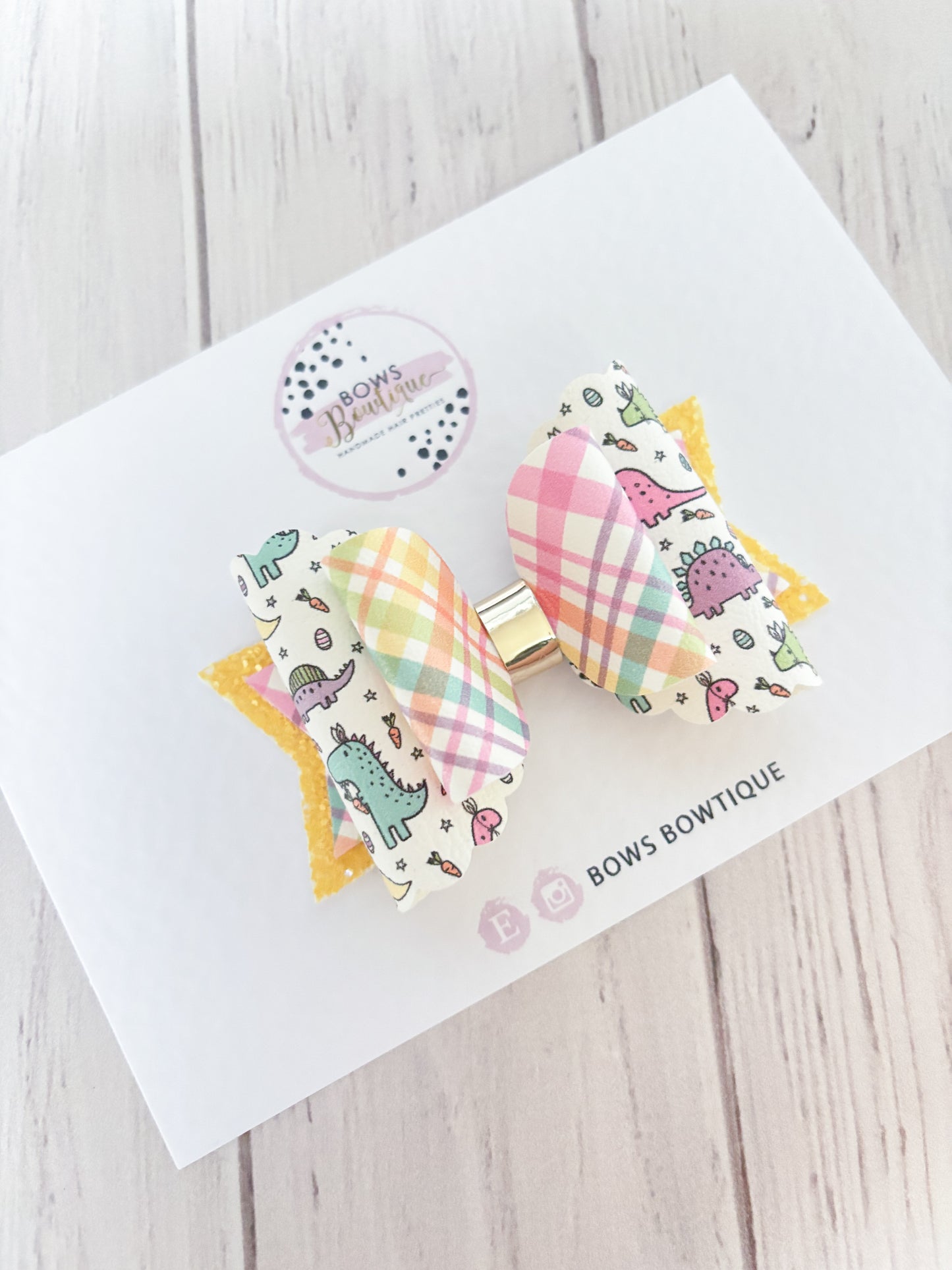 Pastel Plaid Dino Bow