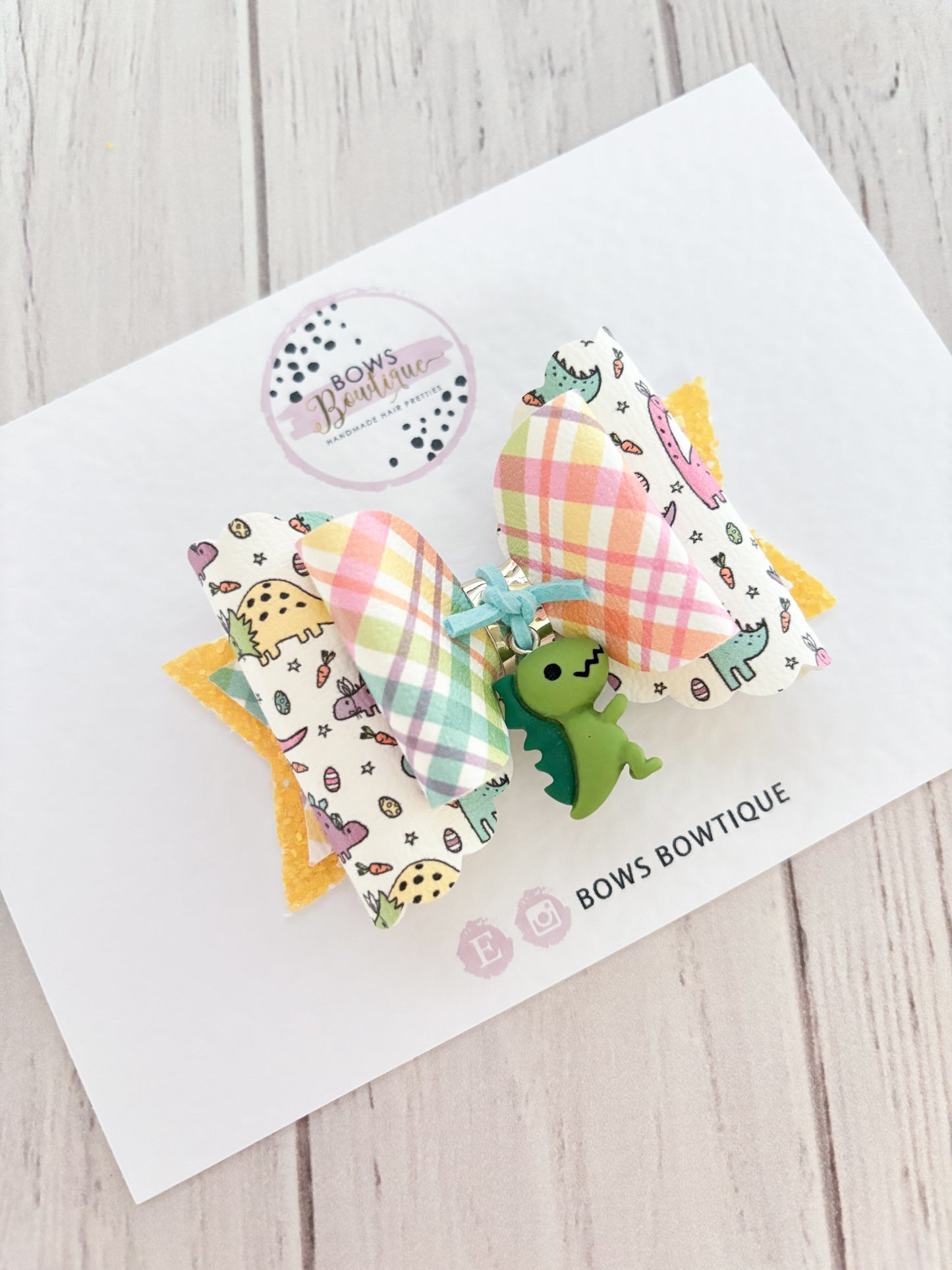 Pastel Plaid Dino Bow
