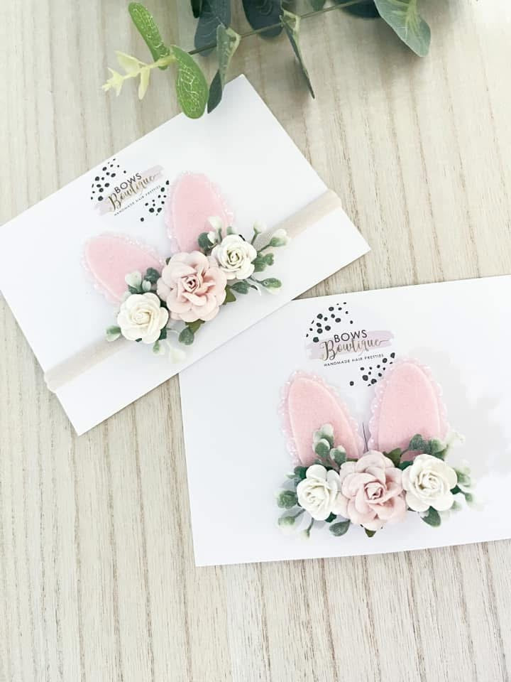 Floral Bunny Ears Headband/Clip