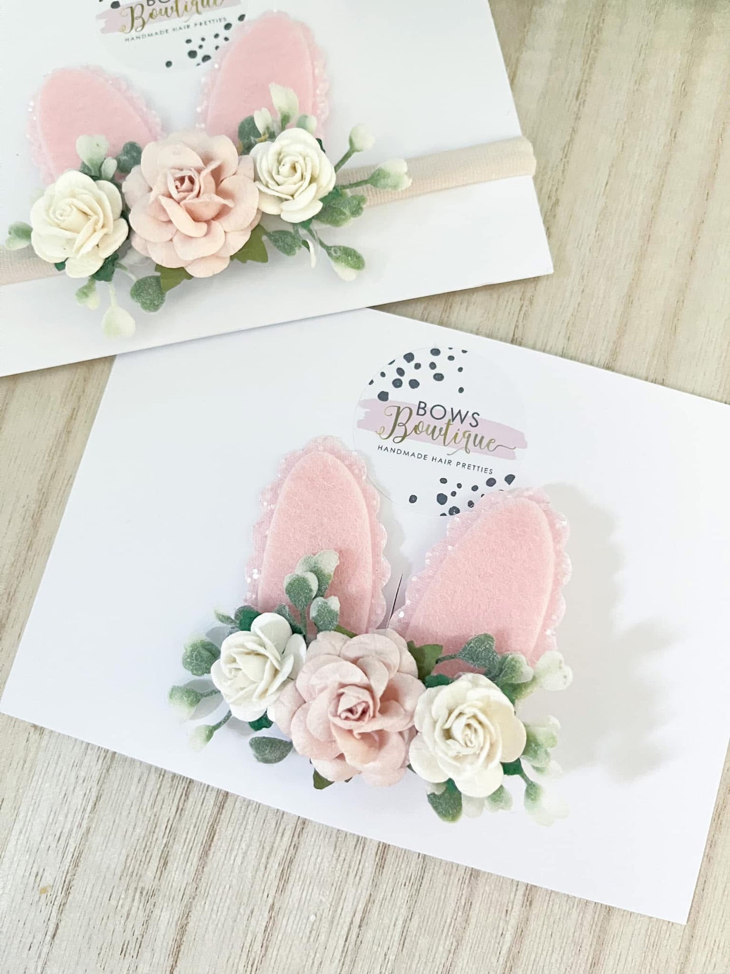 Floral Bunny Ears Headband/Clip