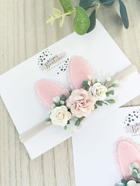 Floral Bunny Ears Headband/Clip