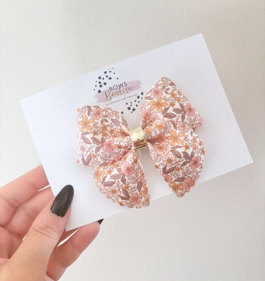 Autumn Floral Frilly Twirl Bow