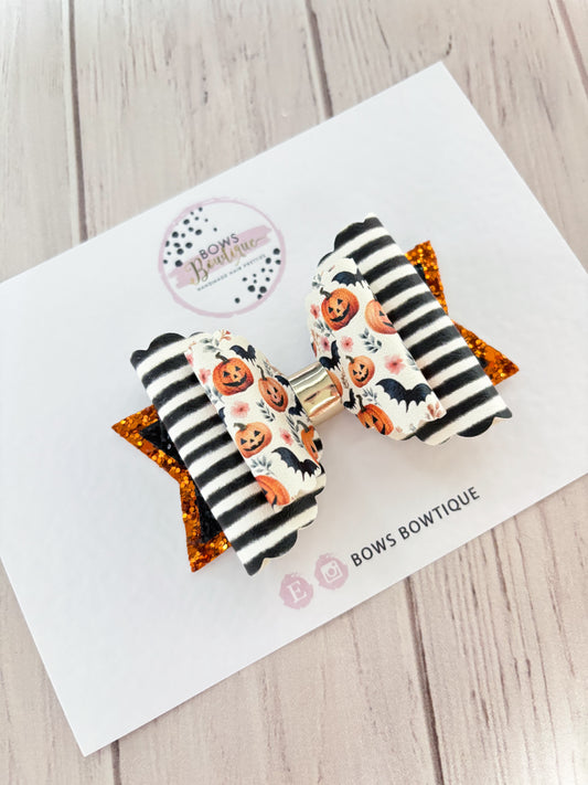 Halloween Pumpkin Stripes Hair Bow