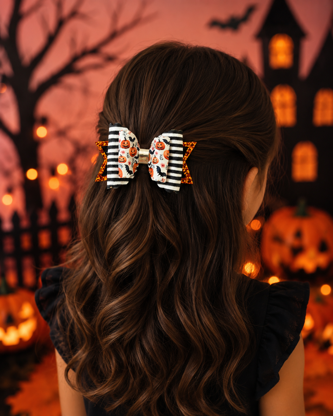Halloween Pumpkin Stripes Hair Bow