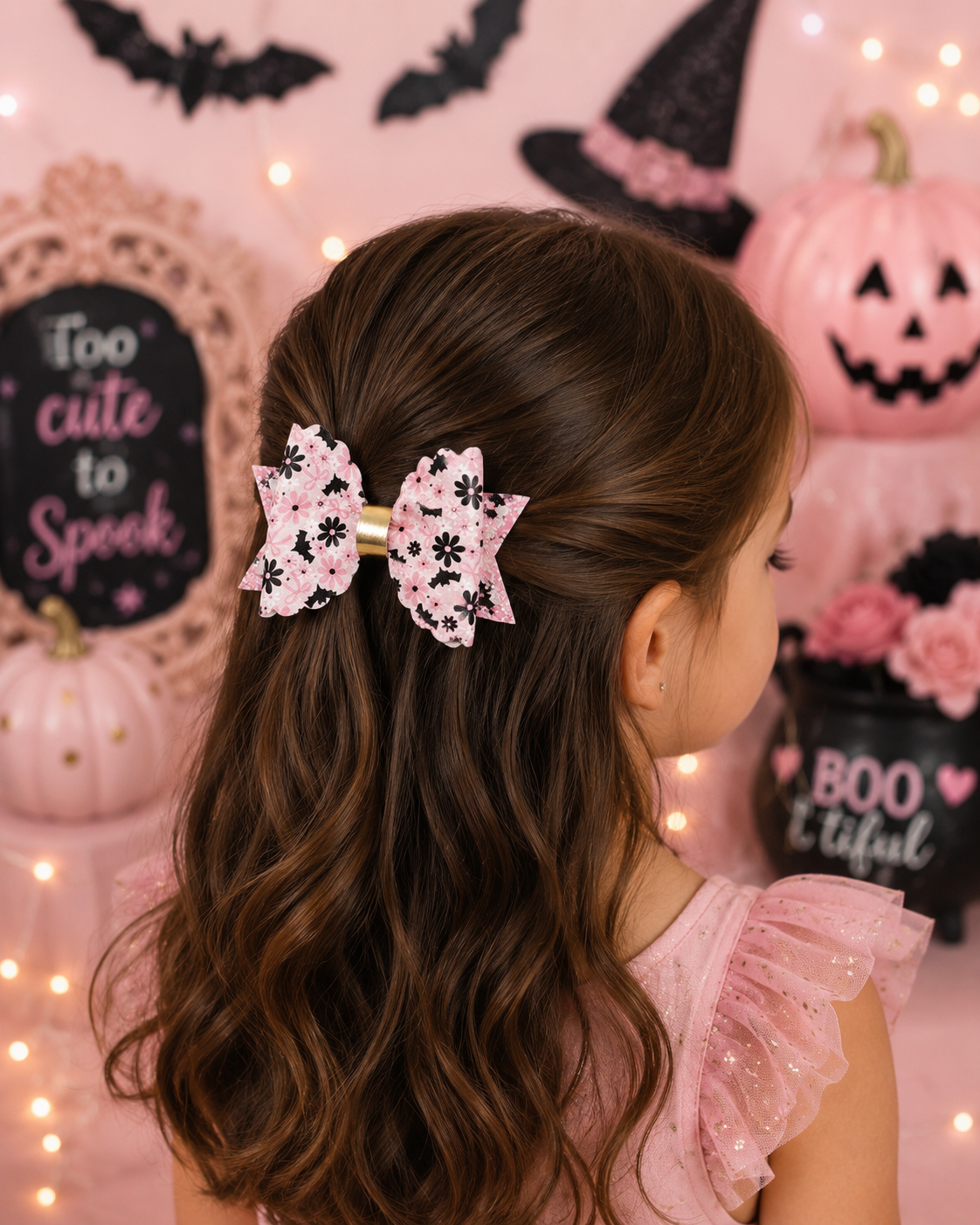 Pink Floral Bats Hair Bow